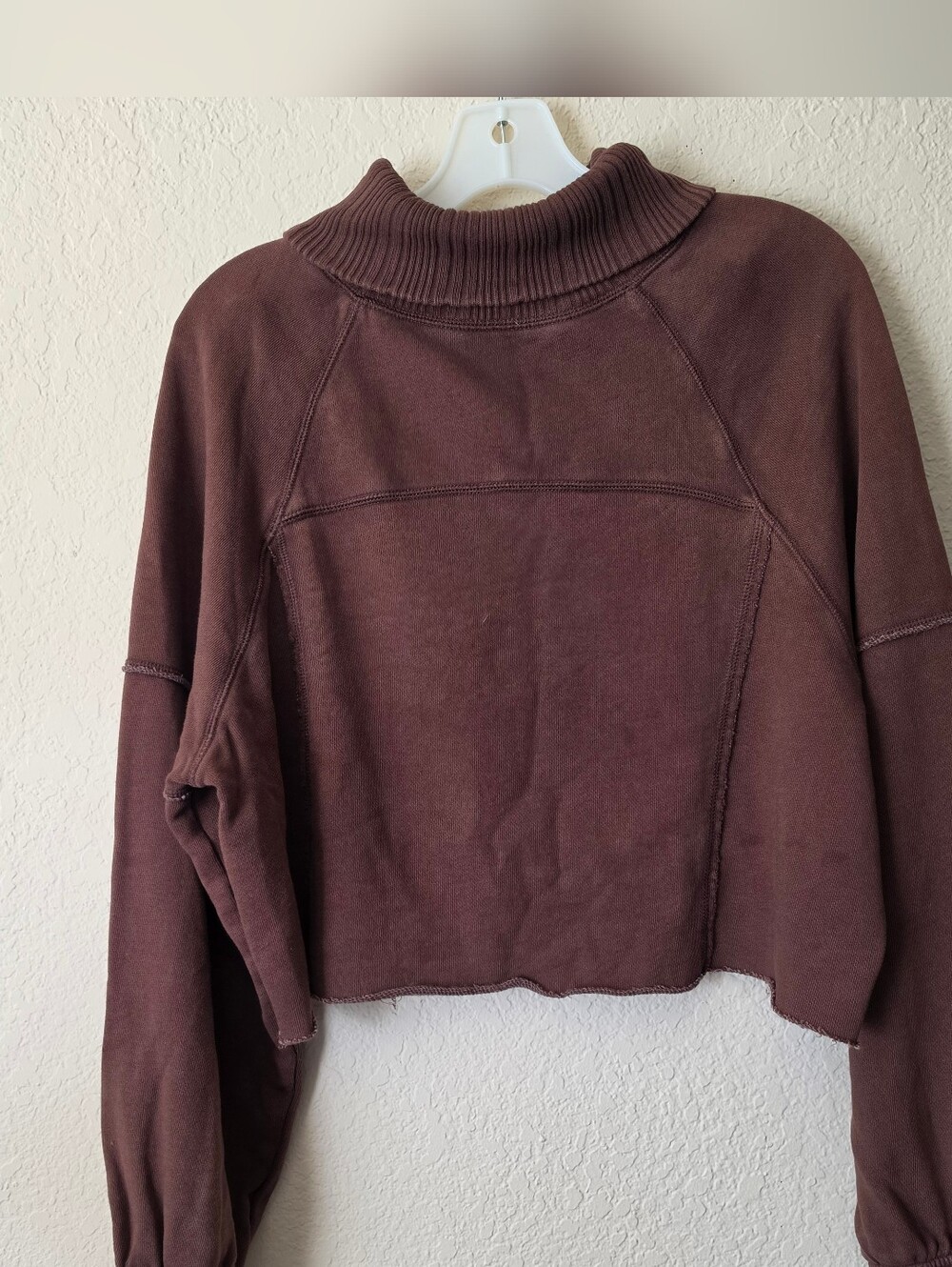 Aerie Brown Cropped Mock Neck Raw Hem Sweatshirt Size Small